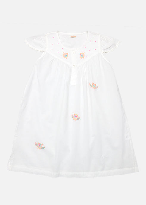 White Owl Night Dress for Kids